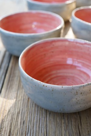 handgetöpferte rosa achatgraue Keramik Bowl